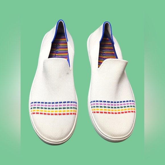 Rothy's Girl's White Slip-On Sneakers with Rainbow Stripe Size 3 - Picture 1 of 5
